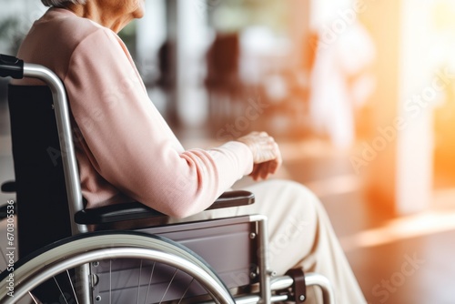 Rear view of an older patient sitting in wheelchair