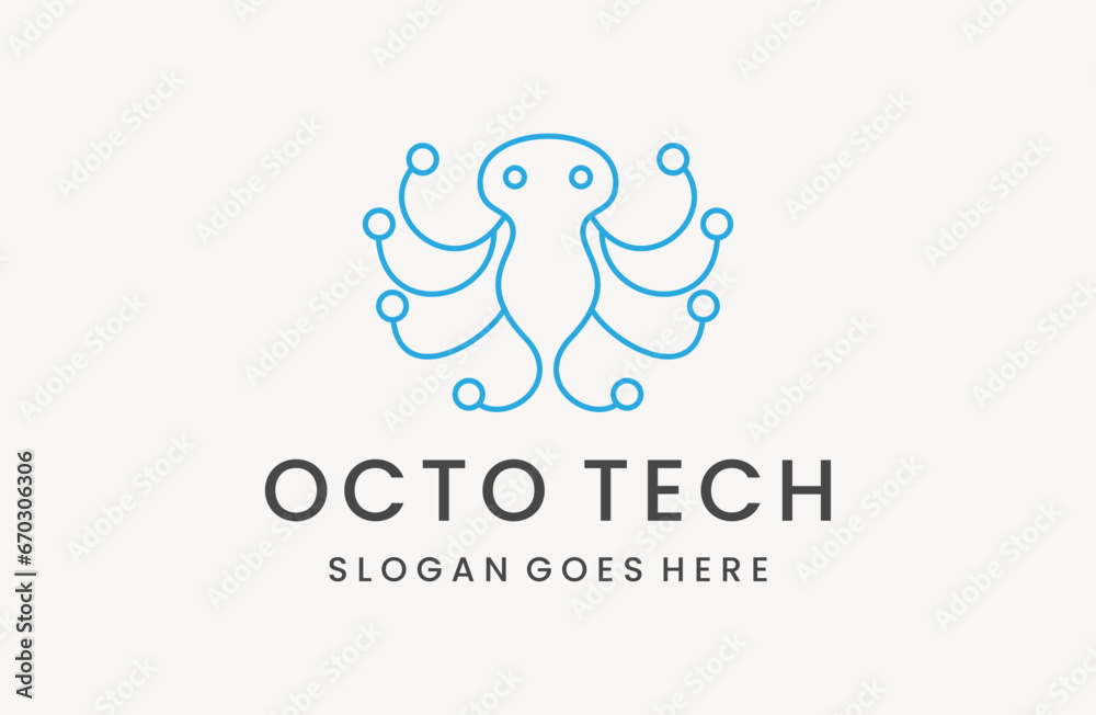 octopus technology logo design vector
