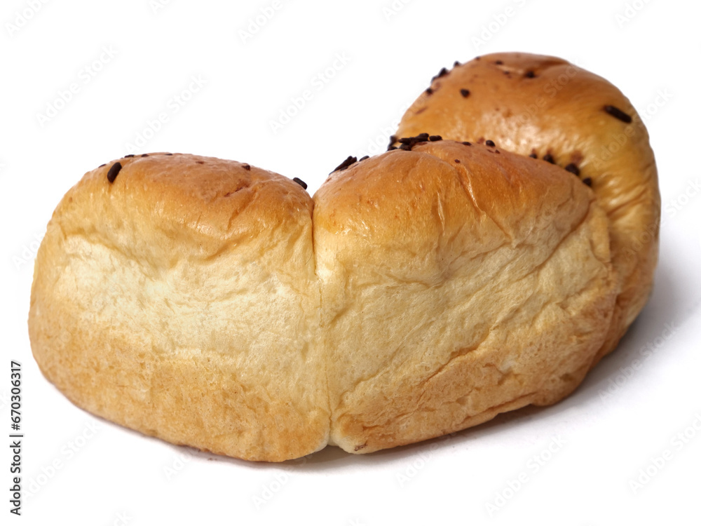Roti sobek or kasur, soft sweet milk bun with chocolate sprinkle, isolated Roti sobek or kasur, soft sweet milk bun with chocolate sprinkle, isolated