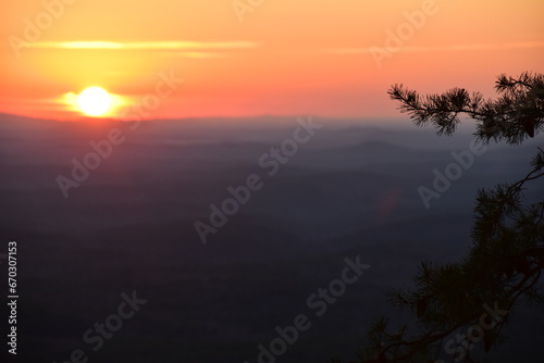sunset in the mountains at pulpit rock