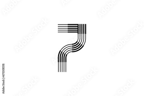Logo 7 Letter monogram parallel line  number Design Template.