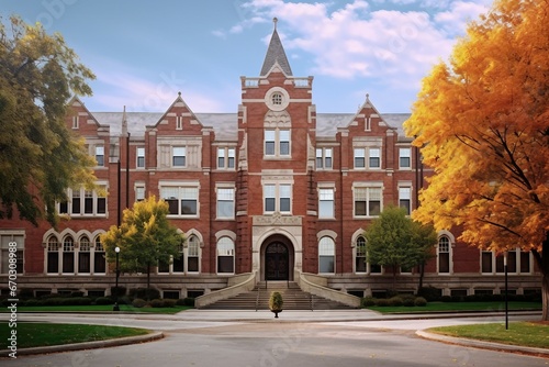 building college school brick fashioned old Large university new england front facades cupola tree