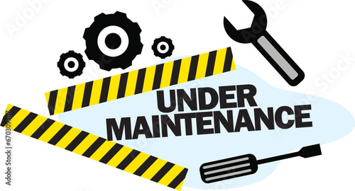 UNDER MAINTENANCE WITH TOOLS IN BLACK AND YELLOW COLOR VECTOR ILLUSTRATION