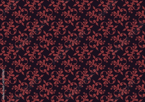 Damask floral textile pattern on dark background. Design for tile,fabric,clothing,carpet,embroidery,artwork-illustration. 