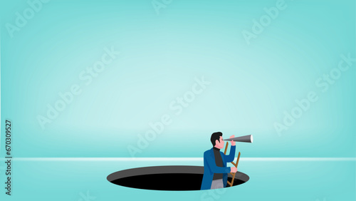 Vision to see business direction with a businessman who uses a telescope to see the next business strategy concept design illustration, strategy to success or business objective, career path concept