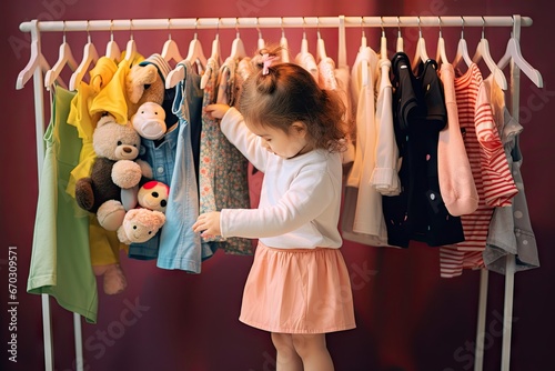 rack cloth kids dresses own choosing child old years two focus soft children clothing girl fashion clothes learn choose design desire freedom baby little smart cognition learning ability