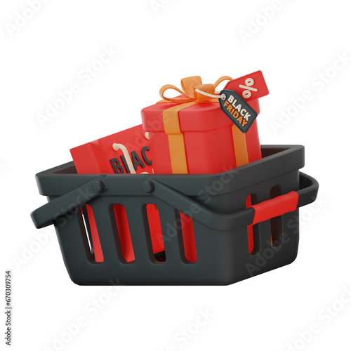 Basket Shop Black Friday 3D Illustrations