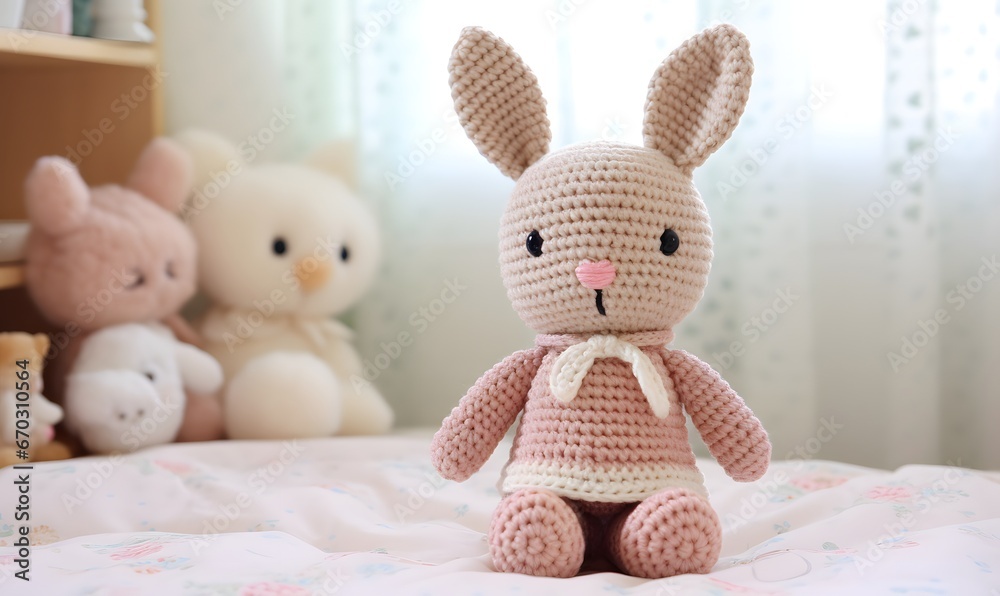 Fototapeta premium a cozy animal knitting doll, Generative AI