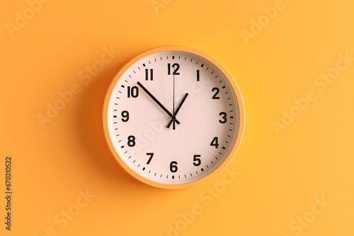 time winter summer concept school management space copy Close o'clock Ten background orange pastel trendy clock wall plain analogue Part autumn white agenda schedule opening hours operation minute photo