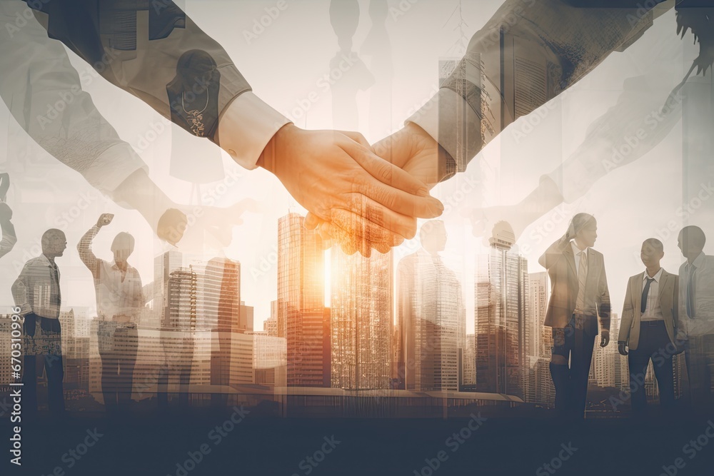 work charity volunteer together hands standing team business background city modern people business silhouette together hand join business teamwork panoramic exposure double  corona - obrazy, fototapety, plakaty 