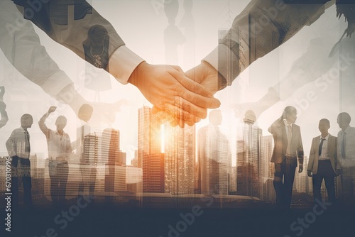work charity volunteer together hands standing team business background city modern people business silhouette together hand join business teamwork panoramic exposure double  corona photo