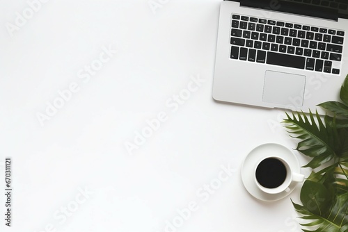space copy background banner panorama white cup coffee notebooks laptop desk office lay flat creative table view top simple crayons black topview empty layout technology home notepad