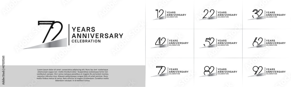 set of anniversary logotype black color with silver ribbon for special celebration event