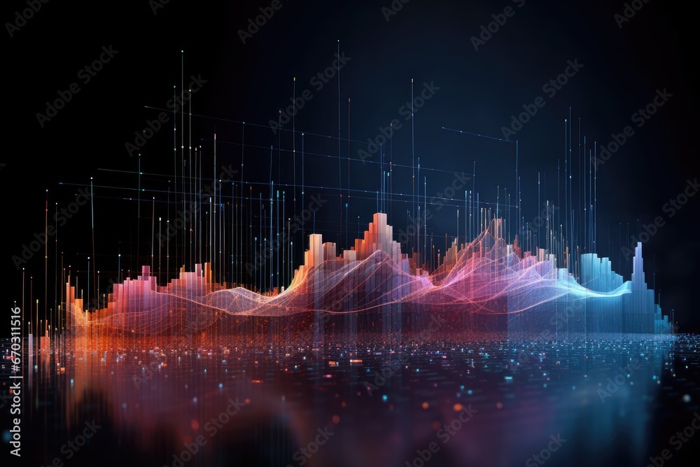 illustration 3d form graph technology data visualisation abstract datum business complex futuristic infographic glitch background networking social system communication statistic - obrazy, fototapety, plakaty 