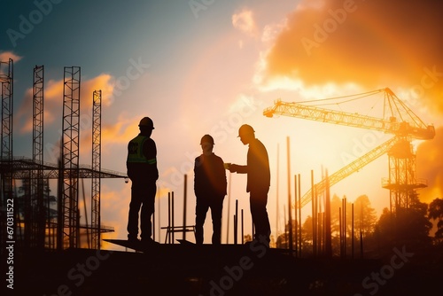 scuss construction orders standing engineer silhouette industry industrial engineering business energy background estate metal building site power men at work contractor real equipment