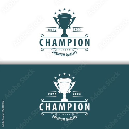 Trophy Logo, Sports Tournament Championship Cup Design. Minimalist Antique Victory Award
