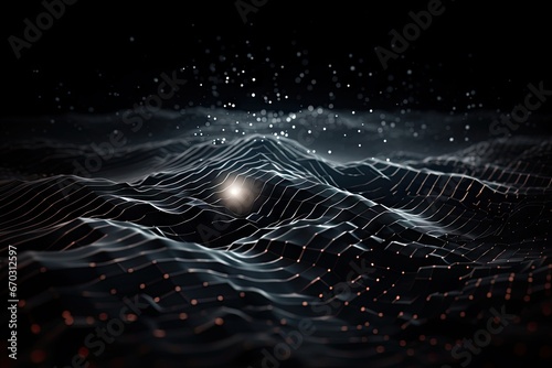 rendering 3d data big wave point futuristic background music abstract particle gital datum visualisation wireframe pattern geometric future analysis red science technology flow © sandra