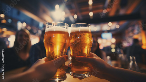 two people toasting glasses of beer