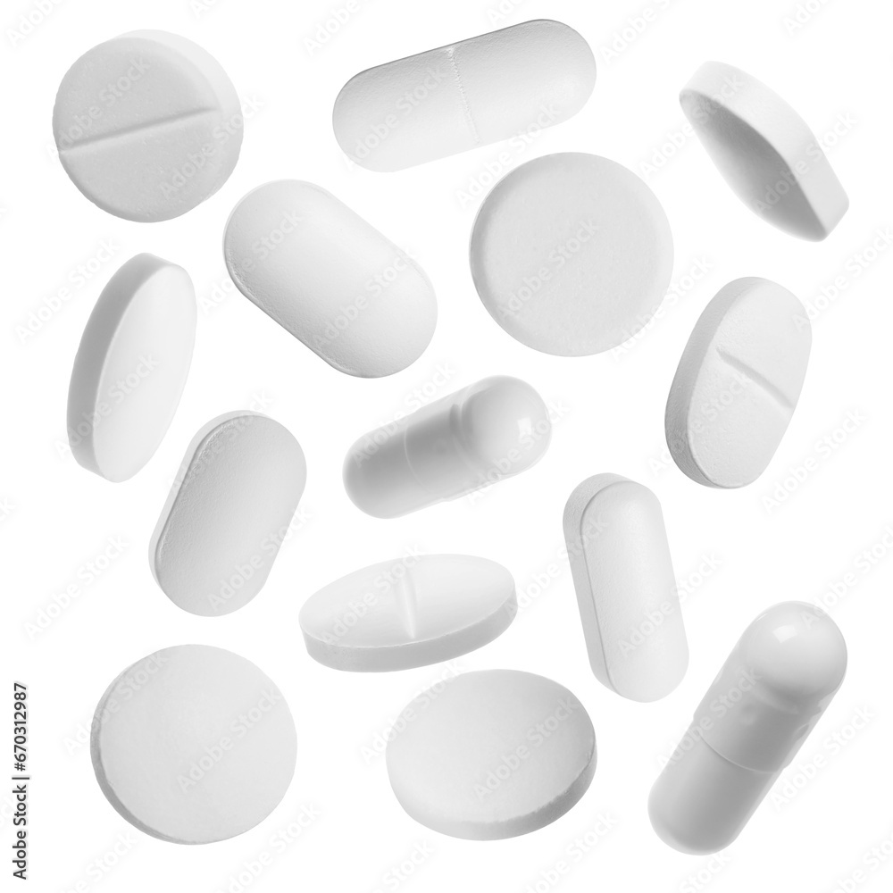 Many different pills isolated on white, collection Many different pills isolated on white, collection
