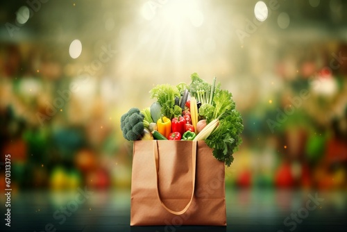 background blur vegetables filled bag shopping reusable friendly eco ecology supermarket light food potato fresh vegetable isolated nourishment organic healthy vegetarian yellow harvest root photo