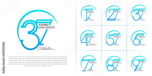set of anniversary logotype blue and black color with handwriting for special celebration event