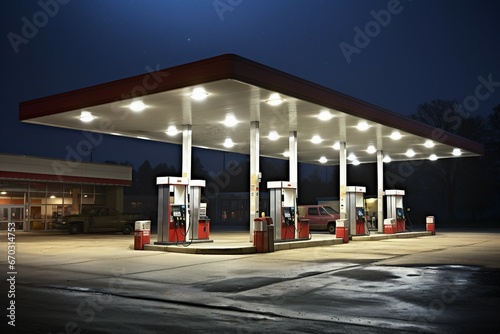 store convenience station gas attractive filling fuel pump gasoline night car retail business outdoors dusk no people horizontal color photo