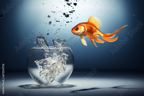 concept career improvement jumping goldfish fish jump bowl escape business challenge freedom leap water free conceptual exit suicide survival tackled aquarium crowded desire fishbowl flying splash photo