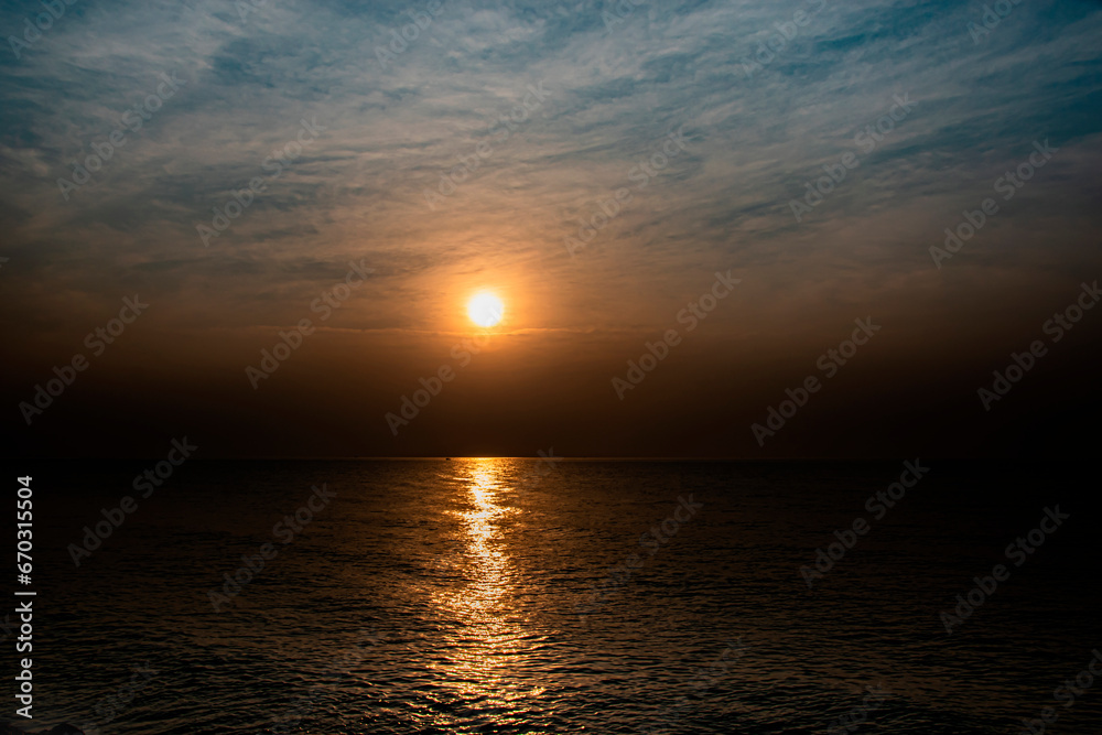 A panoramic view of the morning sunrise over the sea