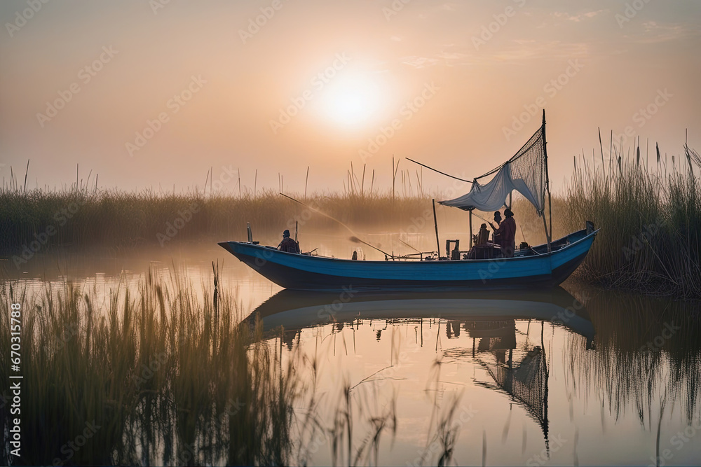 Marsh boats of Basra - Created with Generative AI Technology