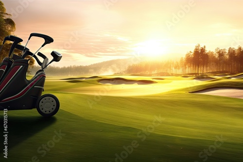 time sunrise sunset course golf beautiful drivers clubs club background photo day summer blur driver sunlight green field set many tool iron cap copy space luxury assortment equipment modern lifesty