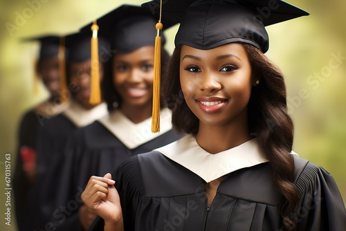 graduation graduate college female african pretty education university student group man woman certificate diploma diversity black ceremony degree bachelor master higher holding young campus photo