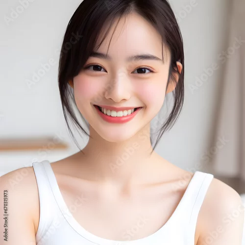 Obraz A young Asian (Korean) woman with a sweet smile and clean teeth. 