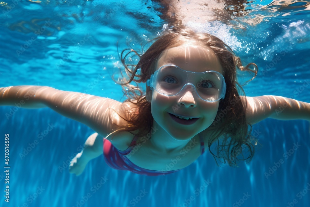 Fototapeta premium pool swim girl girl swimming underwater diving children children fun water pool sport activity vacation children smiling leisure summer swimwear childhood pursuit healthy people 1