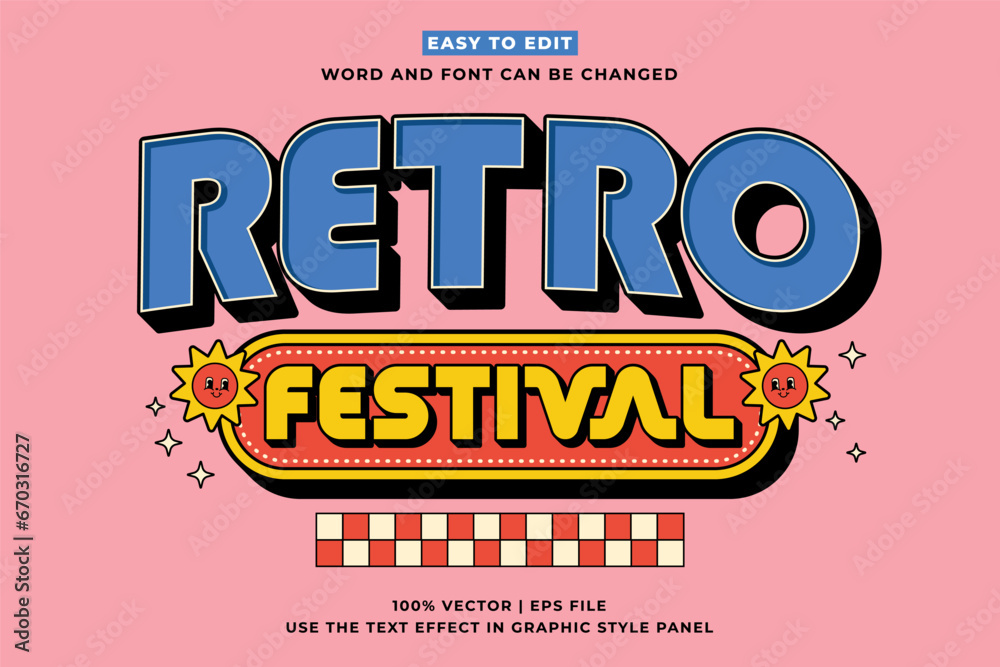 © Fatboy29Basic - Retro vintage editable text effect. Retro Festival 3d cartoon style premium vector