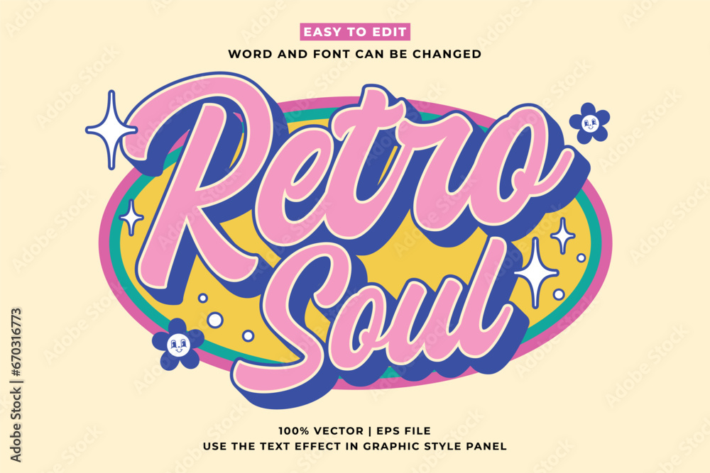 Retro vintage editable text effect. Retro Soul 3d cartoon style premium vector