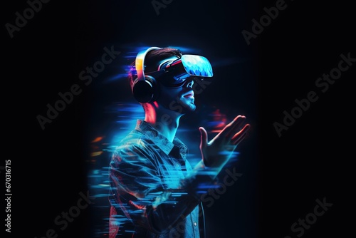 effect glitch image headset reality virtual using man technology goggles digital tech futuristic modern innovation entertainment concept person background female young display woman game