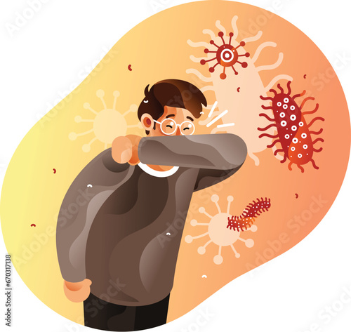 Coughing person cover their mouths with elbows