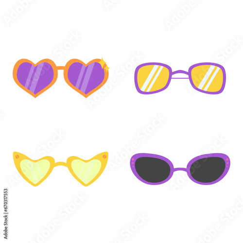 Eyeglasses Summer In Different Design. Vector Illustration Set. 