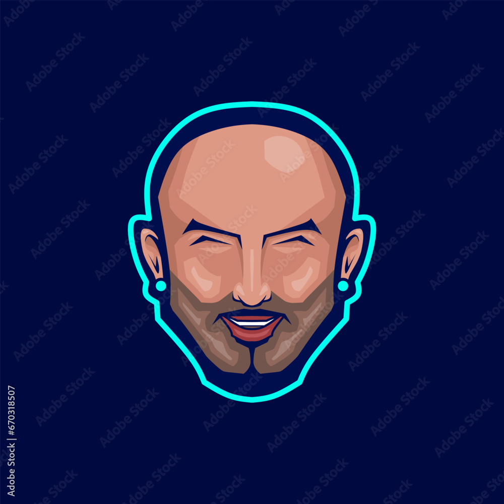 Bald man cool art portrait colorful design with dark background. Abstract vector logo illustration