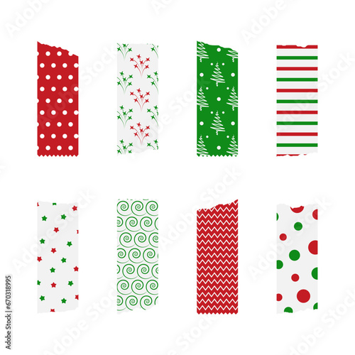 Washi Tapes Christmas collection of flat vector elements for scrapbook