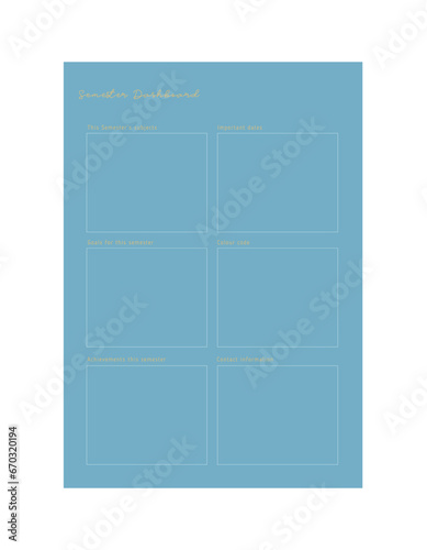 semester dashboard planner.  Minimalist planner template set. Vector illustration.	