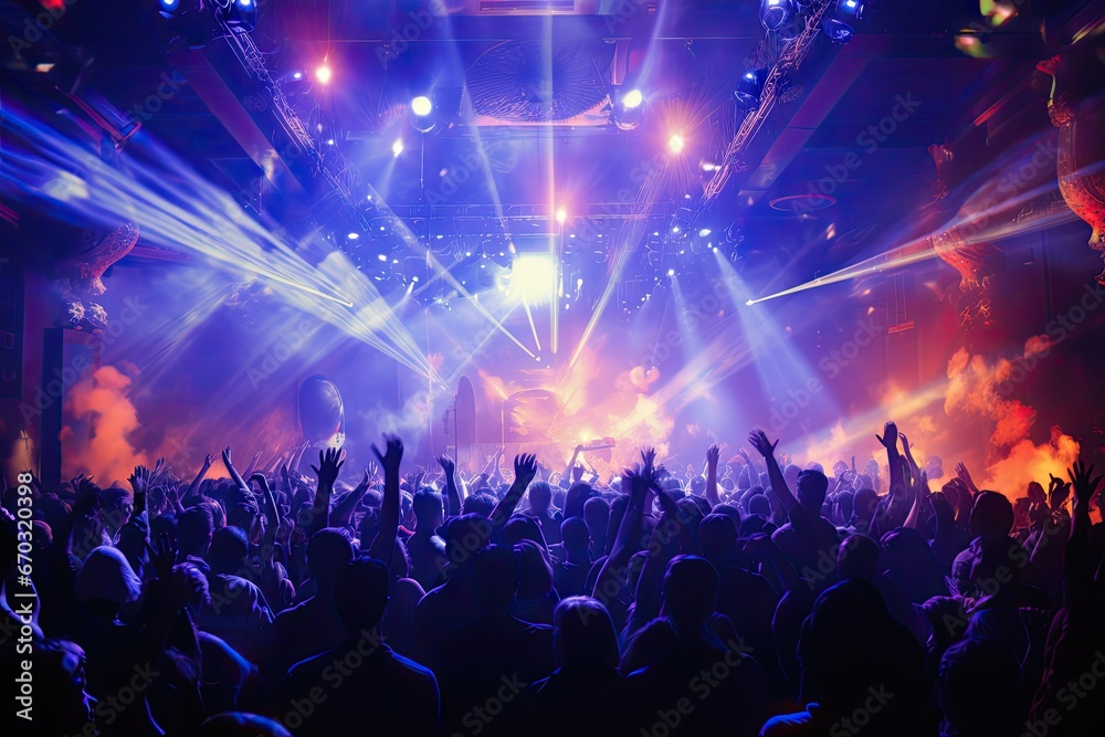 festive music crowd rave party club night dj light concert abstract disco people blue stage dance laser festival space rock nightclub star entertainment