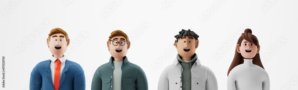 3D illustration of  Surprised and excited people close up portraits set on white background.	

