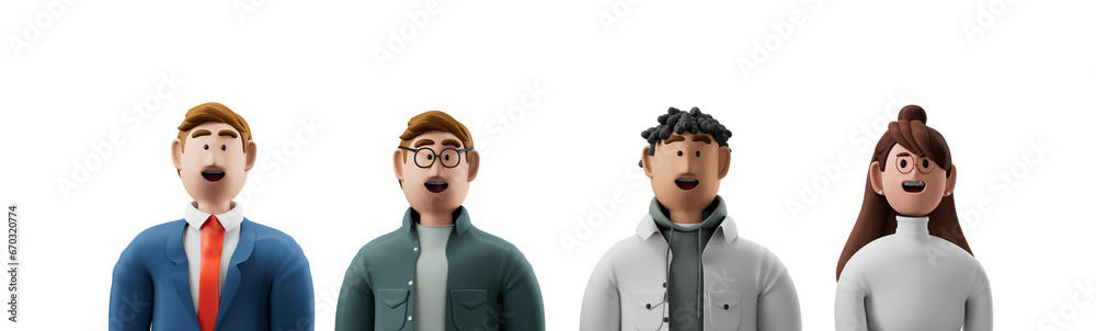 3D illustration of Surprised and excited people close up portraits set on white background.
3D illustration of Surprised and excited people close up portraits set on white background.