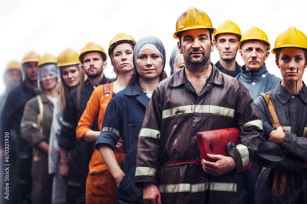 workers industrial group men at work person occupation career job business team doctor contractor electrician nurse chef teacher health professional enterprise man community society woman - obrazy, fototapety, plakaty 