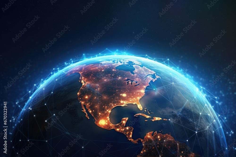 nasa furnished image this elements illustration 3d world future communication planet technology blockchain network global space view earth concept globe digital tech blue connect cyberspace - obrazy, fototapety, plakaty 