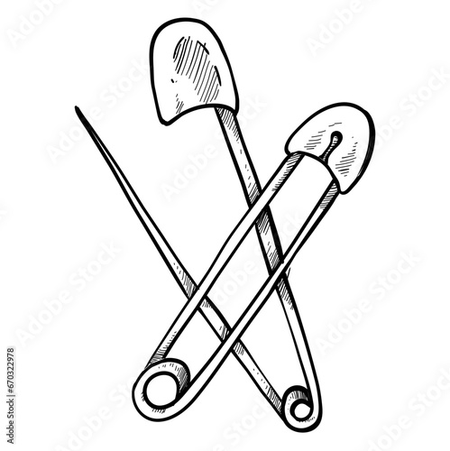 pin sewing tool equipment handdrawn illustration