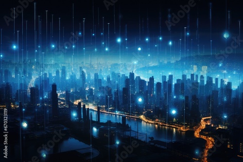 city connection network wireless technology cyberspace concept datum night panorama bangkok communication digital graphic creative business futuristic binary global networking design