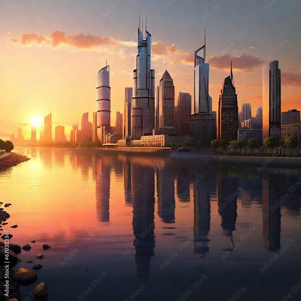 Fototapeta premium Building City And Sunset