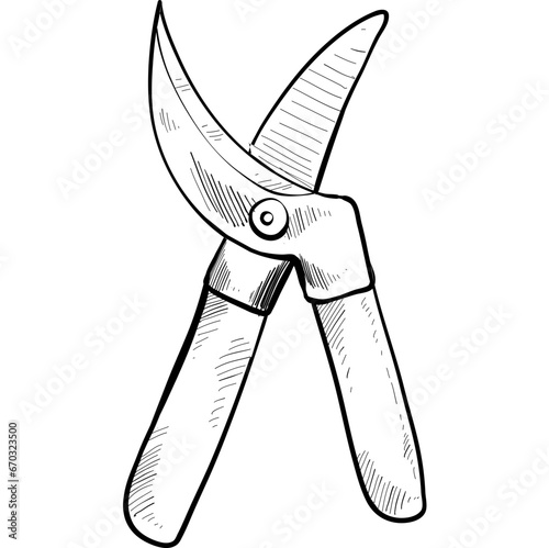 garden pruners hand drawn